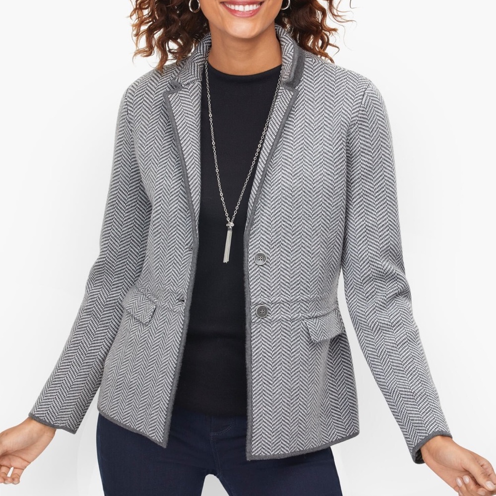 Talbots Merino Wool Herringbone Sweater Jacket